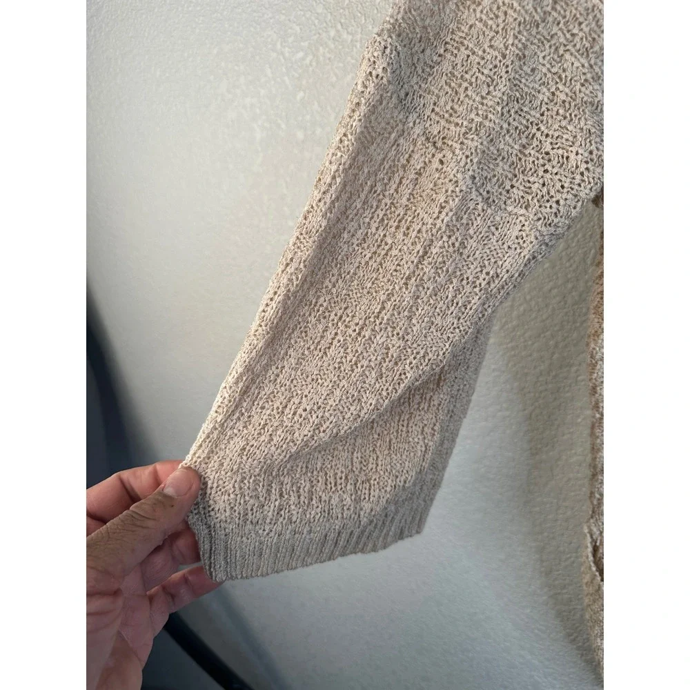 Miracle Women Beige Open Front Batwing‎ Pocket Knit Cardigan Size S/M